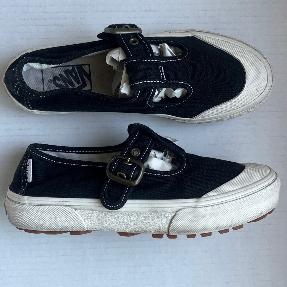 Vans Black Canvas Mary Jane Platform Sneakers with White Sole - Picture 4 of 10